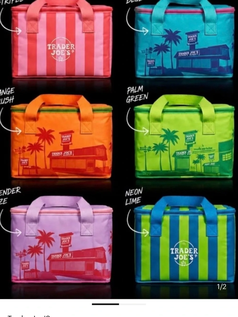 Trader Joe's Bright Stripe Insulated Tote Bag - Lime Green